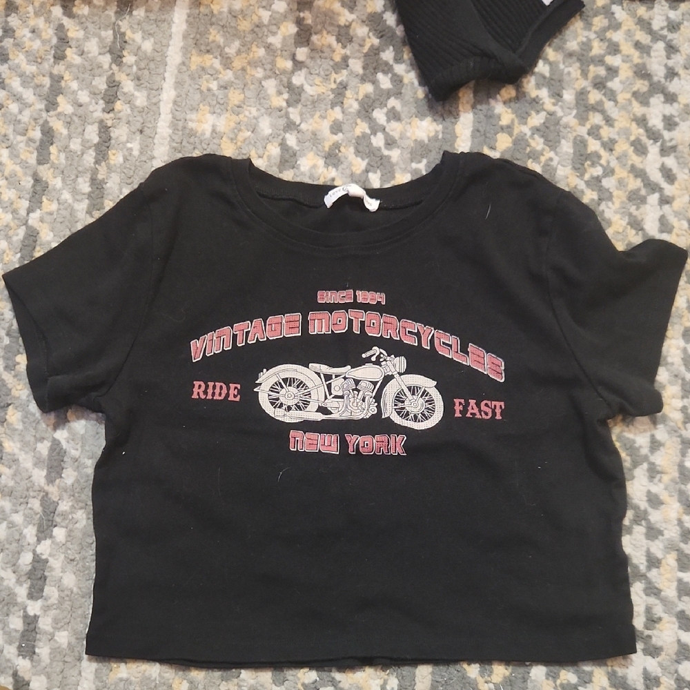 Black Vintage Motorcycles Crop Top